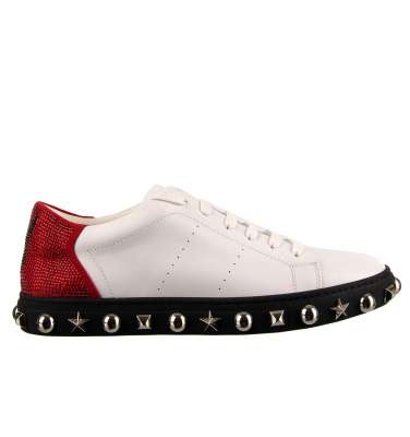 Low-Top Sneaker mit Strass Nieten Weiß Rot