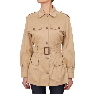 Metal Crown Buttons Trench Coat Safari Jacket Beige