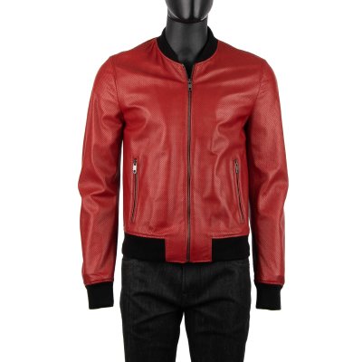 Dolce Gabbana Perforated Light Nappa Leather Jacket Red 48 FASHION ROOMS
