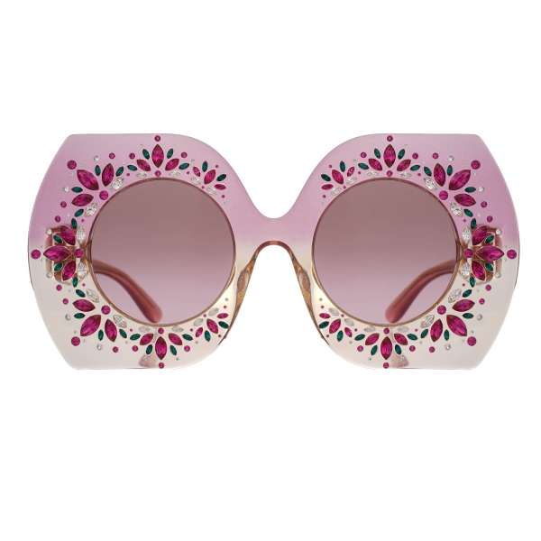 Limited Edition Sonnenbrille DG4315 beschmückt mit Kristallen in pink und beige von DOLCE & GABBANA