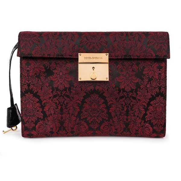 Floral document holder bag / briefcase made of jacquard and Caiman Leather with a key lock by DOLCE & GABBANA