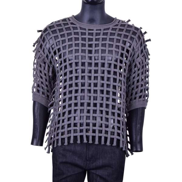 Pullover aus gestrickten Schnuren mit Netzstruktur in Grau von DOLCE & GABBANA Black Label