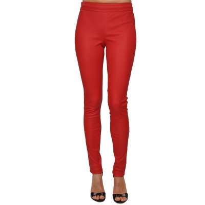 Posh Metal Logo Leather Leggins Pants Red S