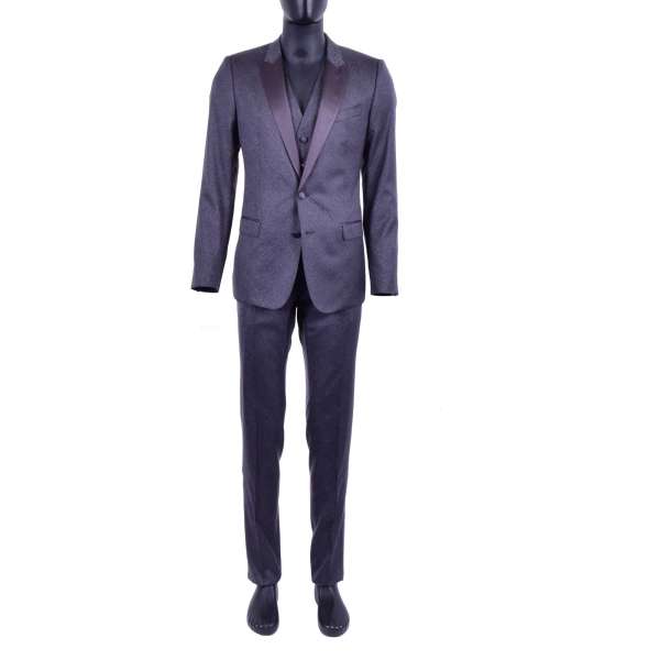 3-pieces tuxedo suit made of virgin wool and silk with silk contrast reverse and waves texture by DOLCE & GABBANA Black Line