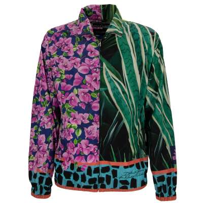 DJ Khaled Nylon Bomber Jacke mit Tropischen Blumen Print Grün Pink