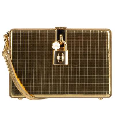 Metallic Laminated Leather Clutch Bag DOLCE BOX Gold