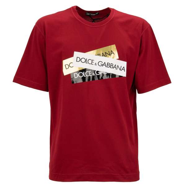 Baumwolle T-Shirt mit DG Logo Patches in Rot, Gold, Weiß und Schwarz von DOLCE & GABBANA