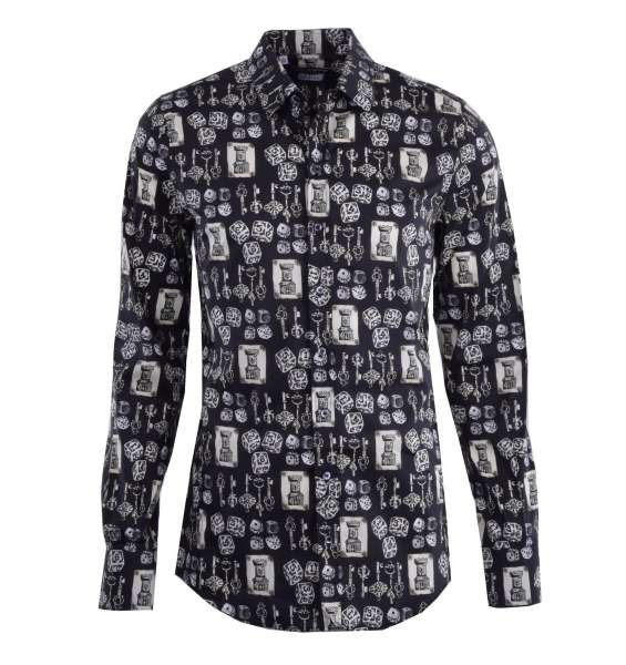 Keys, dices & towers printed shirt with short collar and cuffs by DOLCE & GABBANA Black Label - SICILIA Line