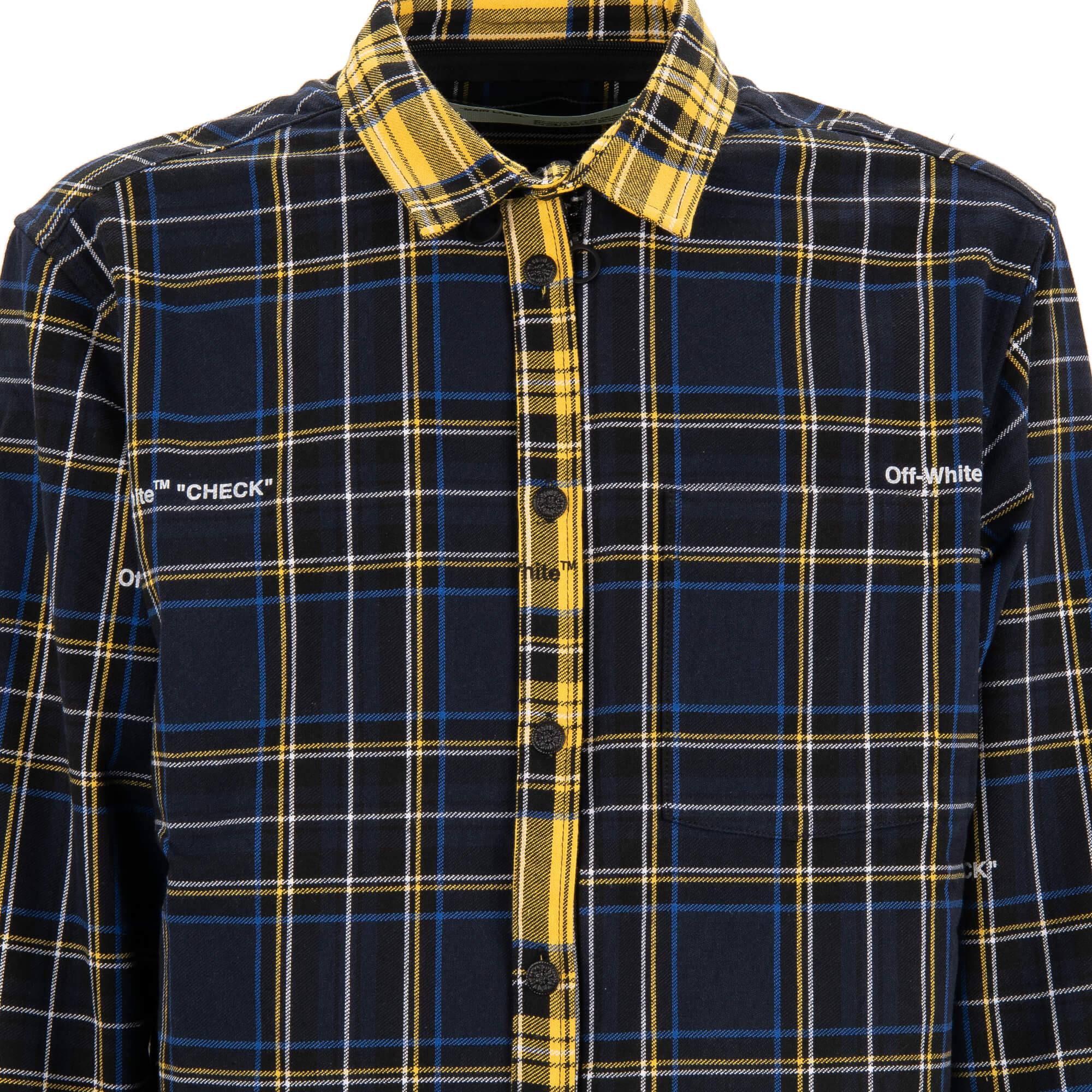 Off White Virgil Abloh Arrow Deconstructed Checked Shirt with Logo Blue Yellow M FASHION ROOMS
