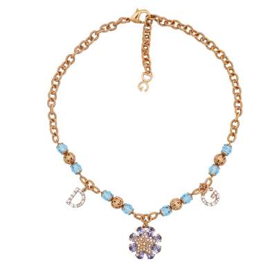 DG Crystal Star Flower Necklace Chocker Blue Gold