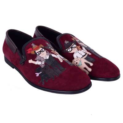 Bestickte Wildleder Loafer Schuhe AMALFI Rot Schwarz 45 US 12
