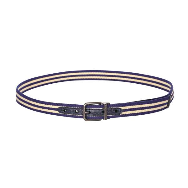 Striped Pattern Cotton Crocodile Leather belt with metal buckle in blue and white by DOLCE & GABBANA