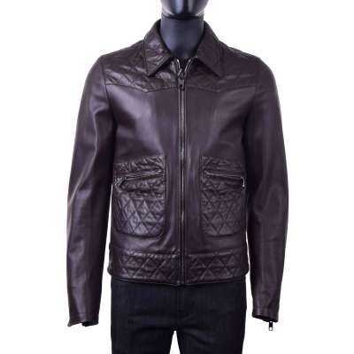 Quilted Biker Leather Jacket Brown
