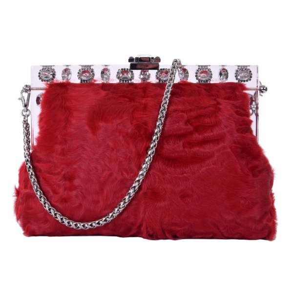 Clutch / Abendtasche VANDA aus Karakul Pelz mit transparentem Kristall-Rahmen von DOLCE & GABBANA Black Label