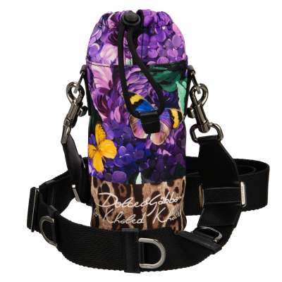 DJ Khaled Leopard Flower Nylon Bottle Crossbody Bag Purple Brown