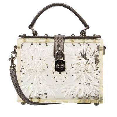 Transparent Crystals Embellished Plexiglas Clutch Bag DOLCE BOX Cinderella Gray