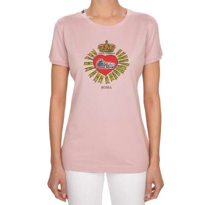 DG Logo Krone Herz Roma Milano Print Baumwolle T-Shirt Pink 