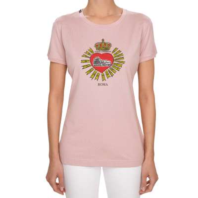 DG Crown Heart Logo Roma Milano Cotton T-Shirt Pink