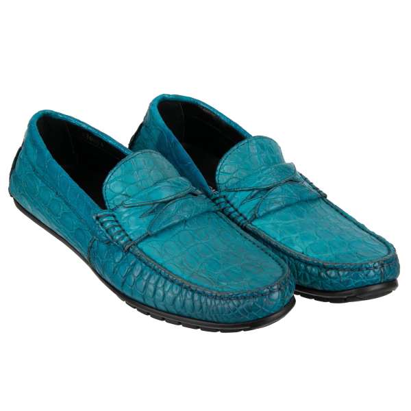 Sehr exklusive und elegante Loafer Schuhe RAGUSA aus Krokodilleder in Türkis Blau von DOLCE & GABBANA
