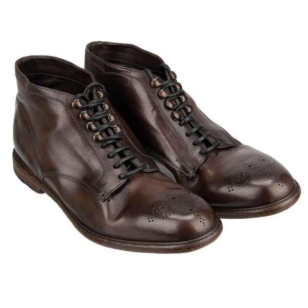Leather Boots PERUGINO with lace closure in brown by DOLCE & GABBANA 