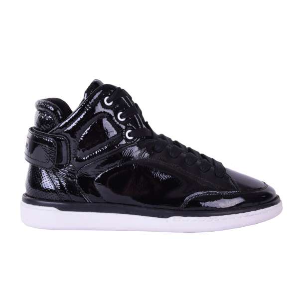 High-Top patent leather Sneaker USLER with lace up & velcro fastening by DOLCE & GABBANA Black Label