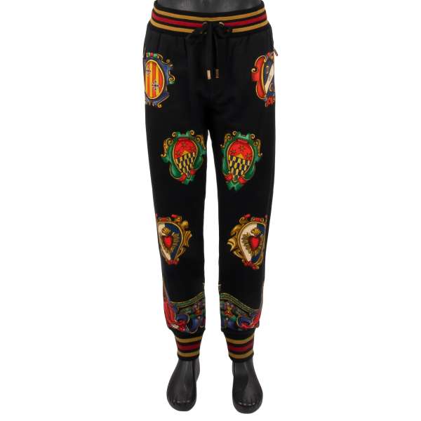 Cotton Track Pants / Joggings Pants with tropical, crown, Maria print, elastic waist and zipped pockets by DOLCE & GABBANA