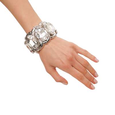 Crystal Magnetic Closure Big Bracelet Silver