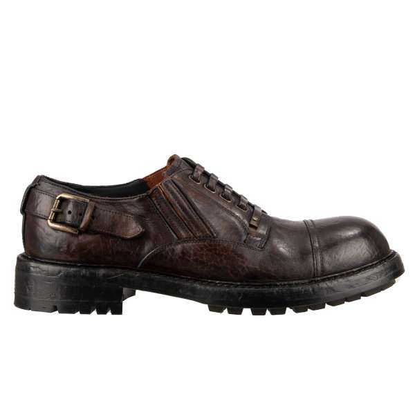 Derby Shoes BERNINI made of horse leather with decorative lace in brown by DOLCE & GABBANA