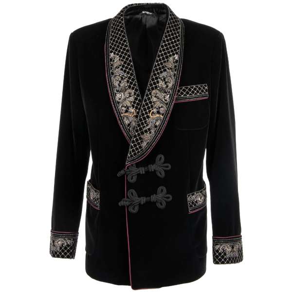 Stunning Baroque Style velvet tuxedo / blazer with handmade crystals and sequins embroidery and rope closure by DOLCE & GABBANA