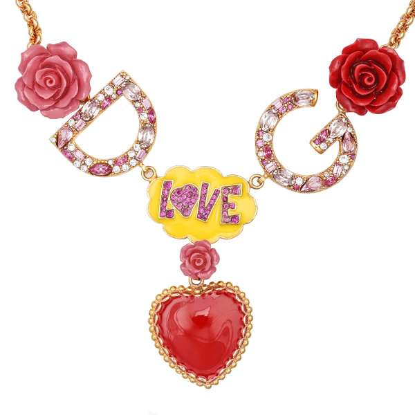  "Fumetti Cartoons" Chocker necklace with crystals, roses and heart pendant in pink, red and gold by DOLCE & GABBANA