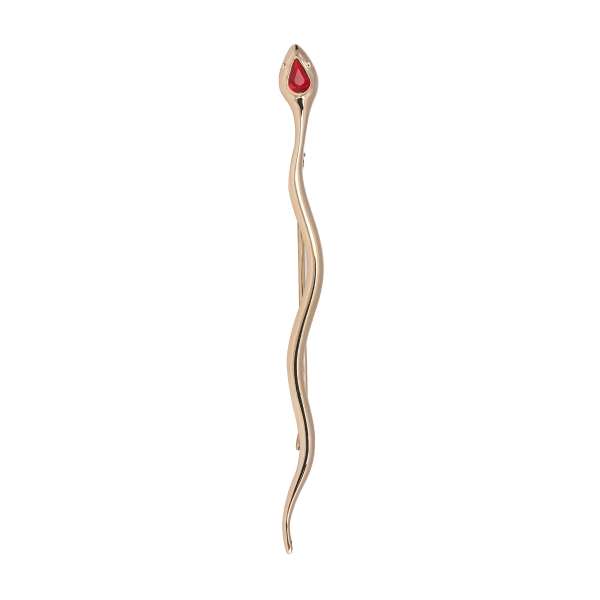 Men Snake shape Brooch / Jacket Lapel Pin with red crystal in gold by DOLCE & GABBANA