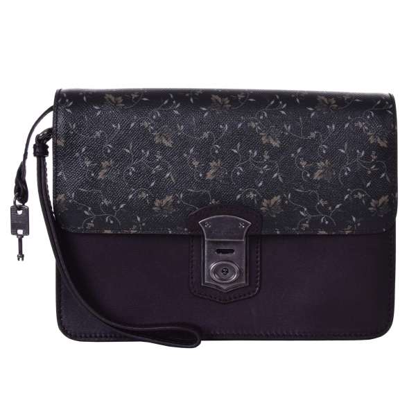 Floral printed Dauphine leather briefcase with lock and logo by DOLCE & GABBANA Black Label