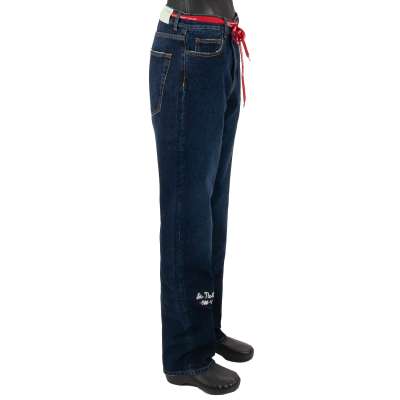 Off-White Virgil Abloh Straight Cut Jeans with Embroidery Blue White 33 M
