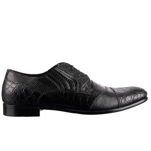 Formelle Patchwork Oxford Schuhe NAPOLI aus Krokodil, Eidechse und Straußenleder von DOLCE & GABBANA