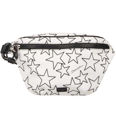 Unisex Stars Printed Nylon Waist Crossbody Bag with Logo Black White