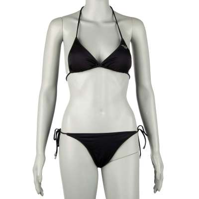 Padded Triangle Bikini with Logo Black