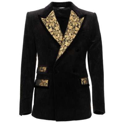 Floral Jacquard Cord Blazer Schwarz Gold 46 US 36 S 