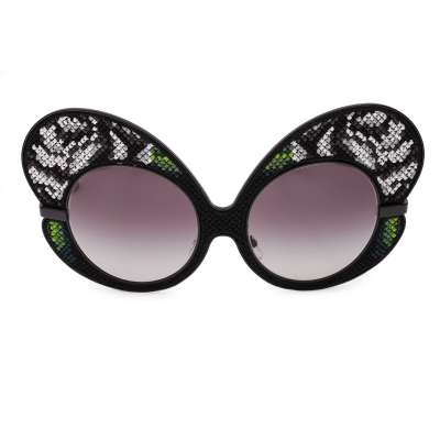 Special Edition Butterfly Sonnenbrille DG2163 mit Blumen Stickerei Schwarz 