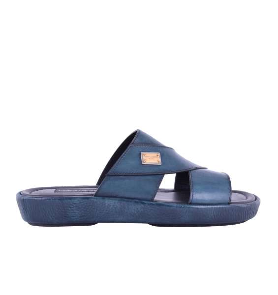 Sandalen MEDITERRANEO aus glattem Kalbsleder mit Logo von DOLCE & GABBANA Black Label