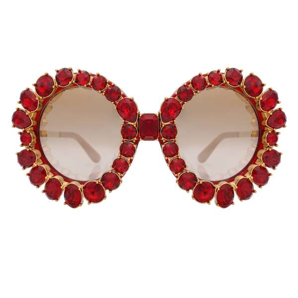 Limited Edition runde Oversize Sonnenbrille DG4291 mit roten Kristallen in Gold von DOLCE & GABBANA