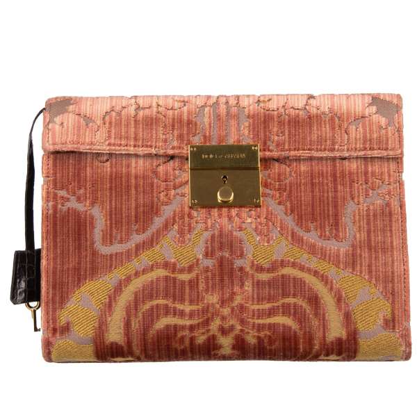 Floral clutch bag CLEO made of Brocade and Caiman Leather with a key lock by DOLCE & GABBANA
