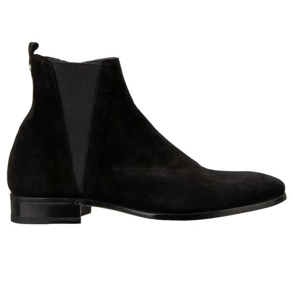 Classic Suede Goat Leather Boots with DG Metal Logo on the back and zip closure on the side in black by DOLCE & GABBANA 