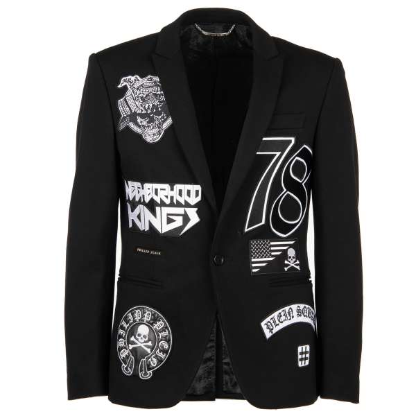 Blazer / Jacket GLORIA with embroidered patches in black and white and logo in front by PHILIPP PLEIN