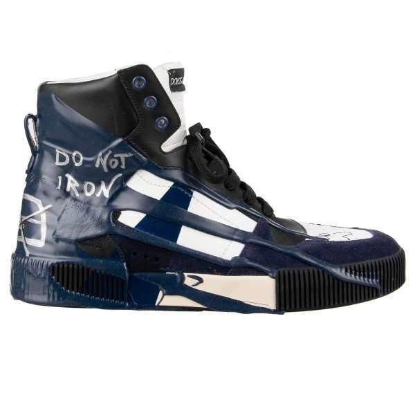 High Top Sneaker MIAMI aus Leder, Wildleder und Gummi mit handgemachter Malerei mit flüssigem Gummi und Graffiti von DOLCE & GABBANA