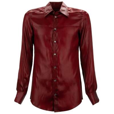 Slim Fit Shiny Silk Shirt GOLD Bordeaux Red
