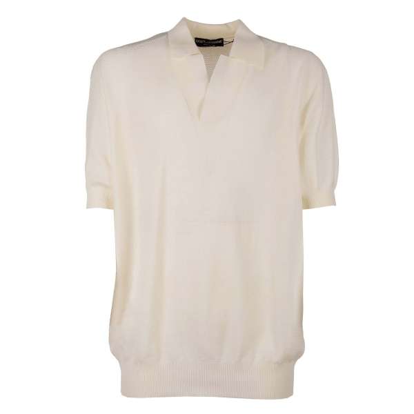 Cotton Polo Shirt with structured light fabric in white by DOLCE & GABBANA
