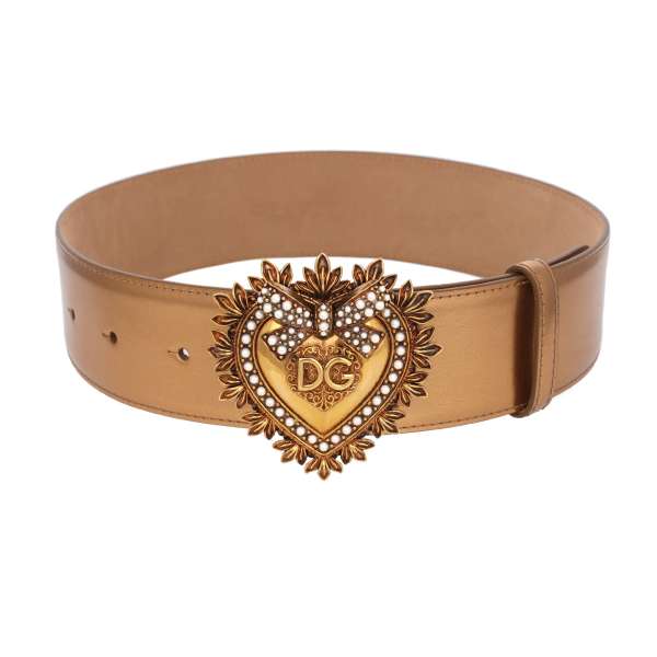 DEVOTION leather Belt embellished with Pearl Metal Heart in gold by DOLCE & GABBANA 