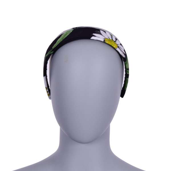 Hairband embelished with Daisy Print in White and Black by DOLCE & GABBANA