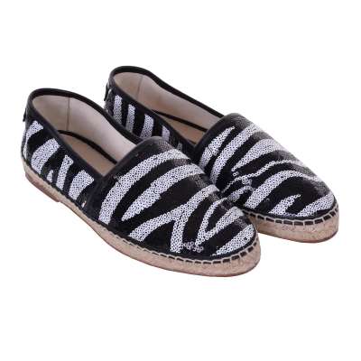 Canvas Pailletten Espadrilles Schuhe TREMITI Schwarz Weiß