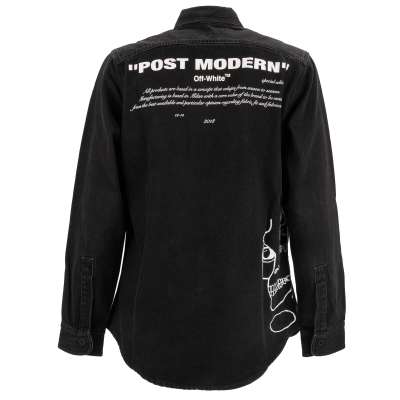 Virgil Abloh Post Modern Basquiat Denim Shirt Jacket with Painting Black
